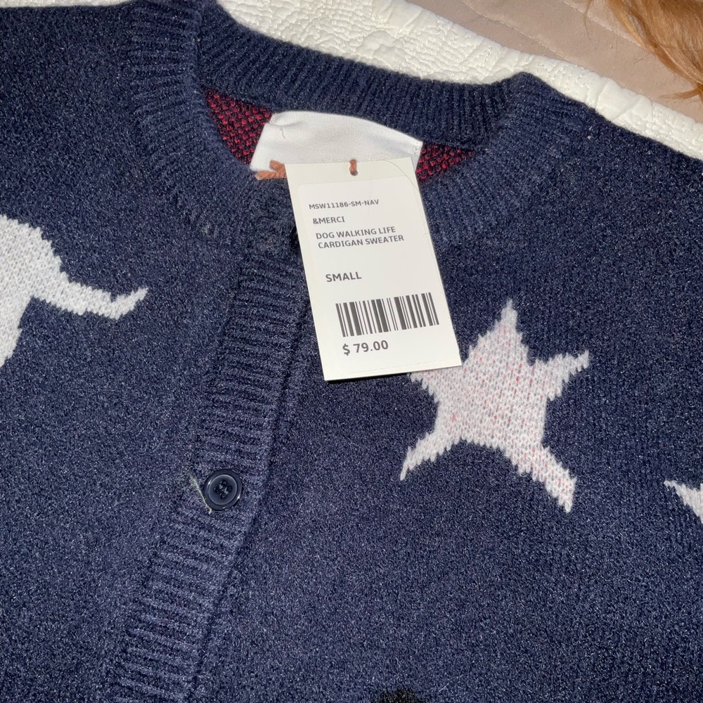 Navy Cardigan with Dog Patterns - Picture 2 of 7